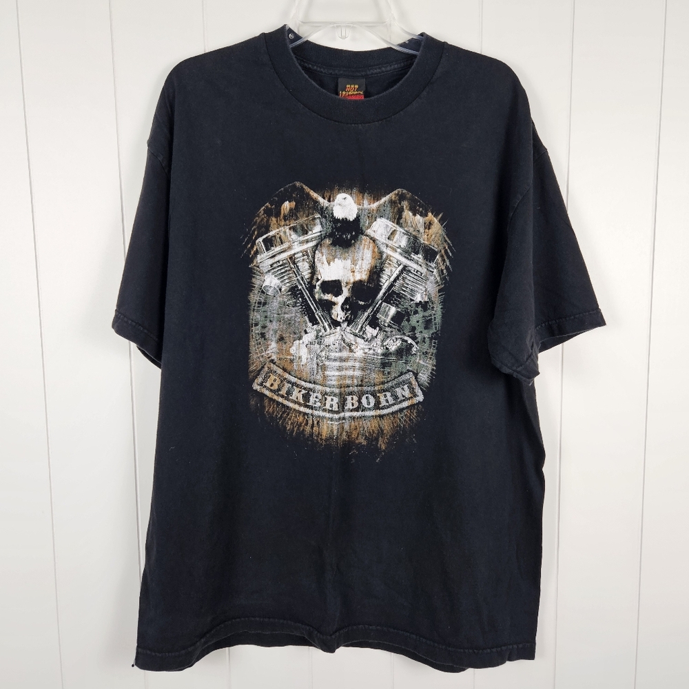 Biker Born Skull Eagle Shirt Mens Xl Short Sleeve Black Front Back Graphic
